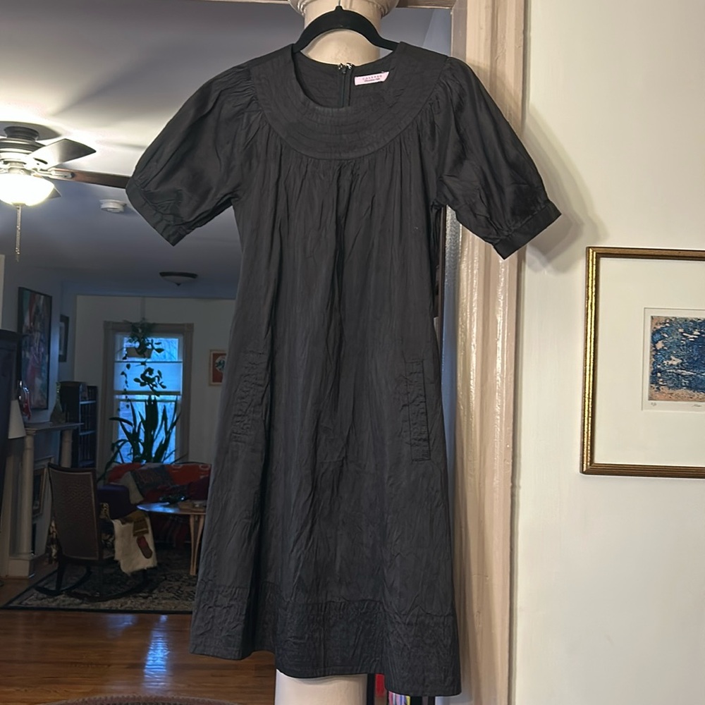 Calypso by Christianne Celle crinkle silk shift dress.